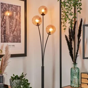 hofstein Lampadaire - Verre 12 cm Bernado Ambre, 3 lumières* Lampes En Verre