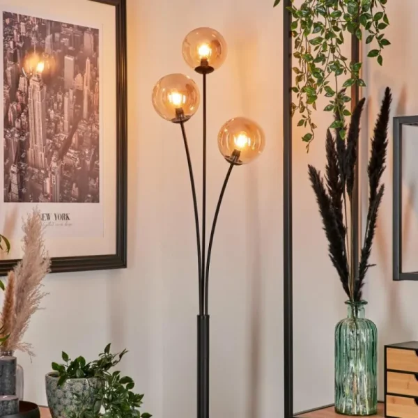 hofstein Lampadaire - Verre 12 cm Bernado Ambre, 3 lumières* Lampes En Verre