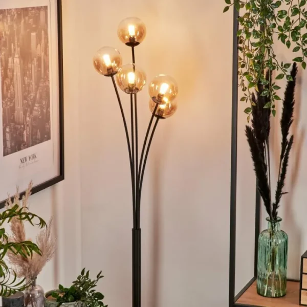 hofstein Lampadaire - Verre 10 cm Bernado Ambre, Clair, 5 lumières* Lampes En Verre