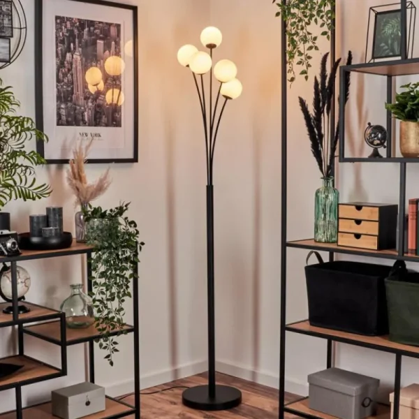 hofstein Lampadaire - Verre 10 cm Bernado Blanc, 5 lumières* Lampes Modernes