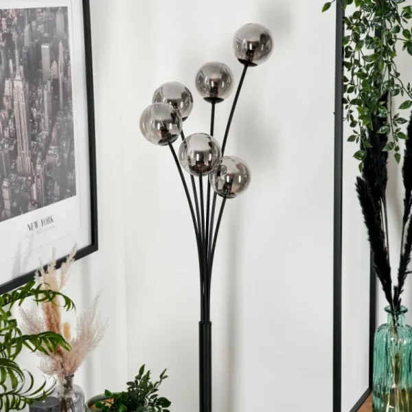 hofstein Lampadaire - Verre 10 cm Bernado Clair, Fumé, 6 lumières* Lampes Modernes