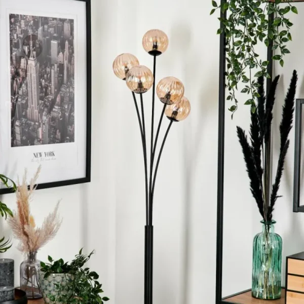 hofstein Lampadaire - Verre 10 cm Bernado Ambre, 5 lumières* Lampes Modernes