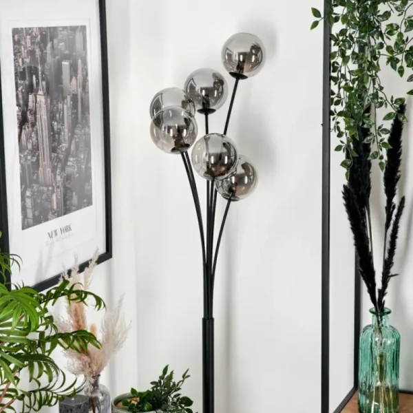 hofstein Lampadaire - Verre 12 cm Bernado Fumé, 6 lumières* Lampes Modernes