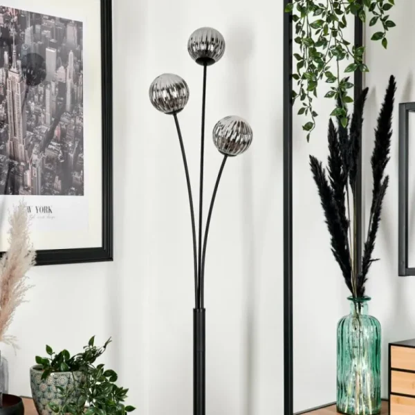 hofstein Lampadaire - Verre 10 cm Bernado Fumé, 3 lumières* Lampes Modernes