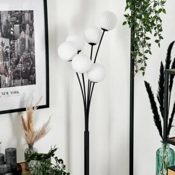 hofstein Lampadaire - Verre 12 cm Bernado Blanc, 6 lumières* Lampes Modernes