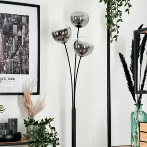 hofstein Lampadaire - Verre 15 cm Bernado Clair, Fumé, 3 lumières* Lampes Modernes