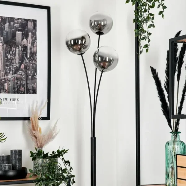 hofstein Lampadaire - Verre 15 cm Bernado Clair, Fumé, 3 lumières* Lampes Modernes