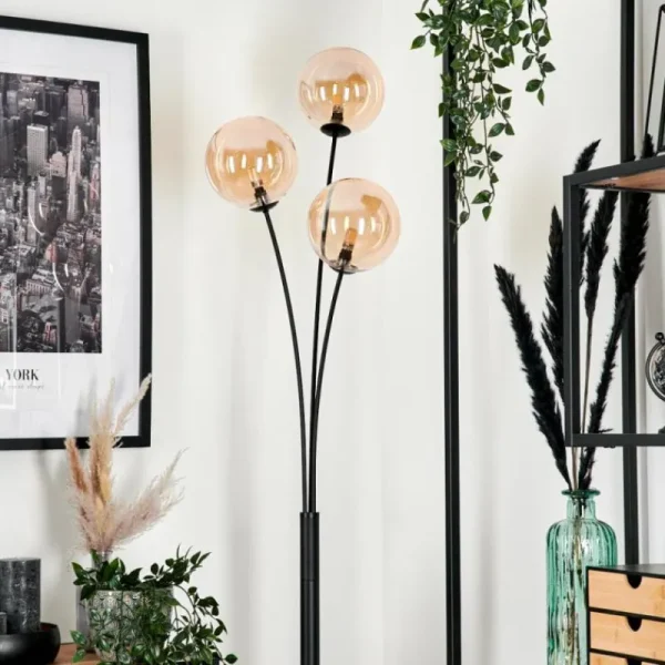 hofstein Lampadaire - Verre 15 cm Bernado Ambre, 3 lumières* Lampes En Verre