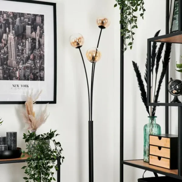 hofstein Lampadaire - Verre 10 cm Bernado Ambre, 3 lumières* Lampes En Verre