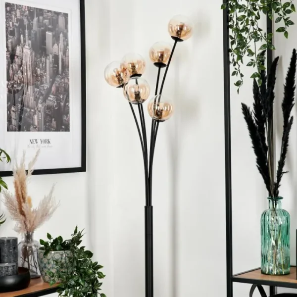 hofstein Lampadaire - Verre 10 cm Bernado Ambre, Clair, 6 lumières* Lampes En Verre