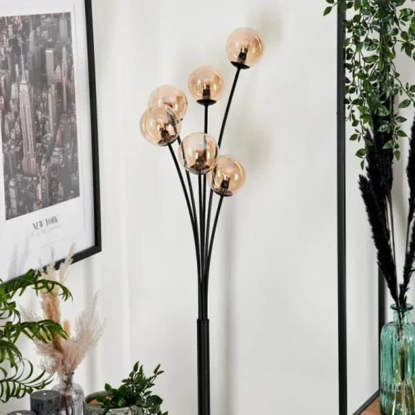 hofstein Lampadaire - Verre 10 cm Bernado Ambre, 6 lumières* Lampes En Verre