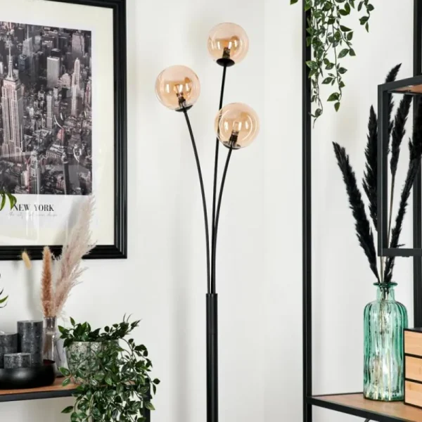 hofstein Lampadaire - Verre 12 cm Bernado Ambre, 3 lumières* Lampes En Verre