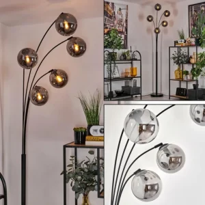 hofstein Lampadaire - Verre 15 cm Gastor Fumé, 5 lumières* Lampes Modernes
