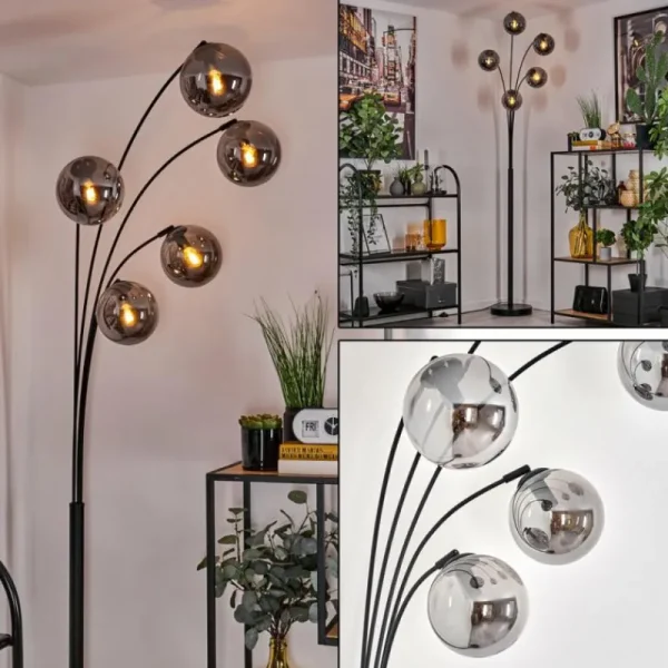 hofstein Lampadaire - Verre 15 cm Gastor Fumé, 5 lumières* Lampes Modernes