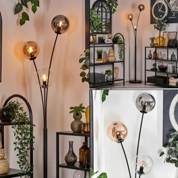 hofstein Lampadaire - Verre 15 cm Gastor Ambre, Clair, Fumé, 3 lumières* Lampes Modernes