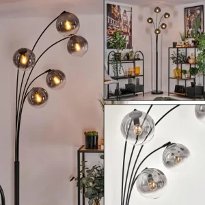 hofstein Lampadaire - Verre 15 cm Gastor Clair, Fumé, 5 lumières* Lampes Modernes