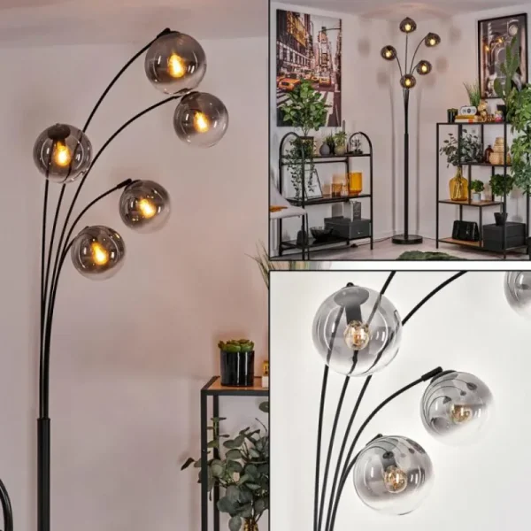 hofstein Lampadaire - Verre 15 cm Gastor Clair, Fumé, 5 lumières* Lampes Modernes