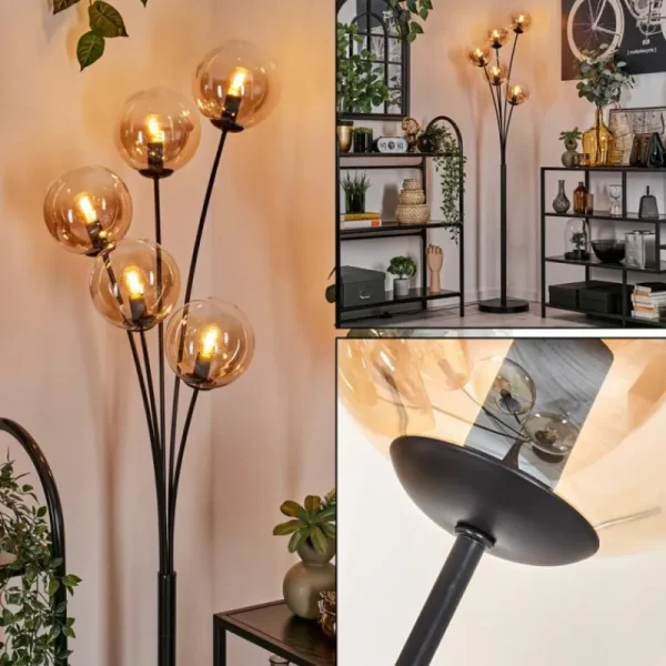 hofstein Lampadaire - Verre 15 cm Gastor Ambre, Clair, 5 lumières* Lampes En Verre