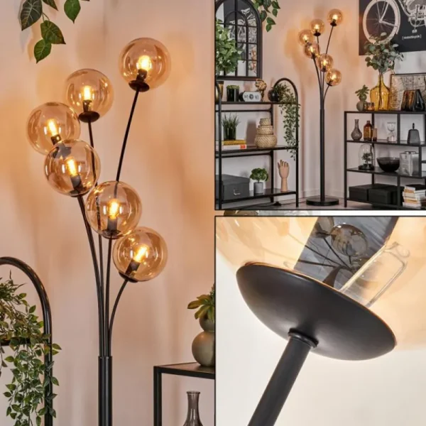 hofstein Lampadaire - Verre 15 cm Gastor Ambre, 6 lumières* Lampes En Verre
