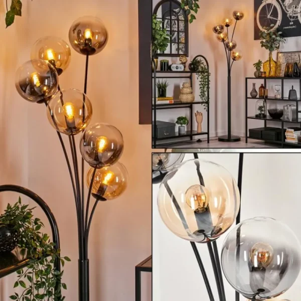 hofstein Lampadaire - Verre 15 cm Gastor Ambre, Clair, Fumé, 6 lumières* Lampes Modernes
