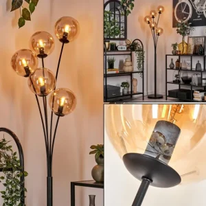 hofstein Lampadaire - Verre 15 cm Gastor Ambre, 5 lumières* Lampes En Verre