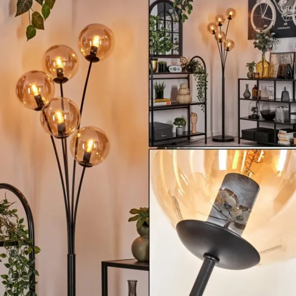 hofstein Lampadaire - Verre 15 cm Gastor Ambre, 5 lumières* Lampes En Verre