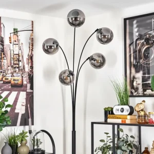 hofstein Lampadaire - Verre 15 cm Gastor Fumé, 5 lumières* Lampes Modernes