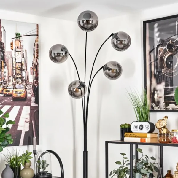 hofstein Lampadaire - Verre 15 cm Gastor Fumé, 5 lumières* Lampes Modernes