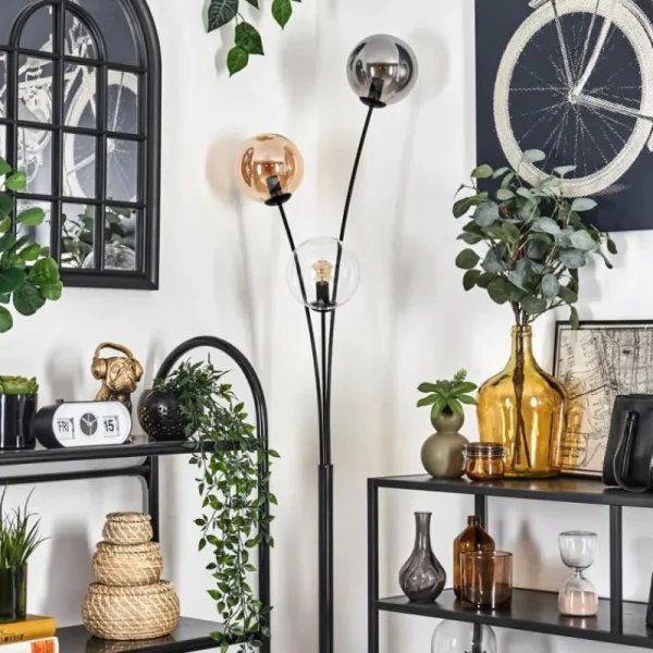 hofstein Lampadaire - Verre 15 cm Gastor Ambre, Clair, Fumé, 3 lumières* Lampes Modernes