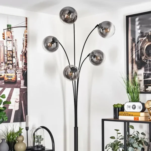 hofstein Lampadaire - Verre 15 cm Gastor Clair, Fumé, 5 lumières* Lampes Modernes