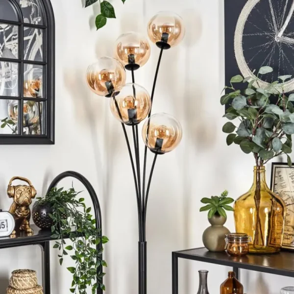 hofstein Lampadaire - Verre 15 cm Gastor Ambre, Clair, 5 lumières* Lampes En Verre