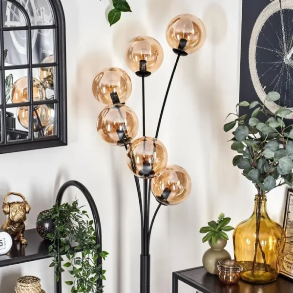 hofstein Lampadaire - Verre 15 cm Gastor Ambre, 6 lumières* Lampes En Verre