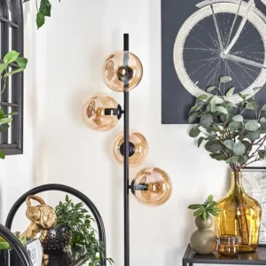 hofstein Lampadaire - Verre 15 cm Gastor Ambre, 4 lumières* Lampes En Verre