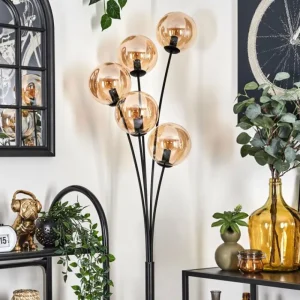 hofstein Lampadaire - Verre 15 cm Gastor Ambre, 5 lumières* Lampes En Verre