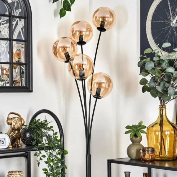 hofstein Lampadaire - Verre 15 cm Gastor Ambre, 5 lumières* Lampes En Verre