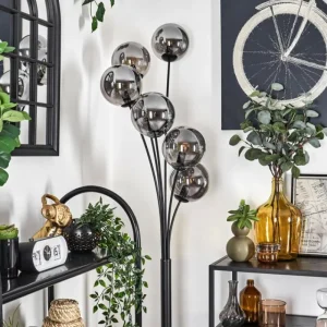 hofstein Lampadaire - Verre 15 cm Gastor Fumé, 6 lumières* Lampes Modernes