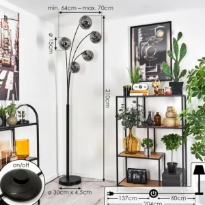 hofstein Lampadaire - Verre 15 cm Gastor Fumé, 5 lumières* Lampes Modernes