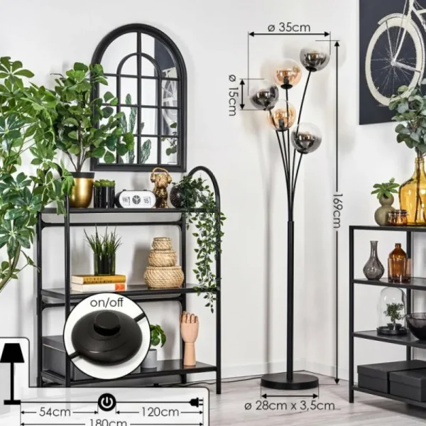 hofstein Lampadaire - Verre 15 cm Gastor Ambre, Clair, Fumé, 5 lumières* Lampes Modernes