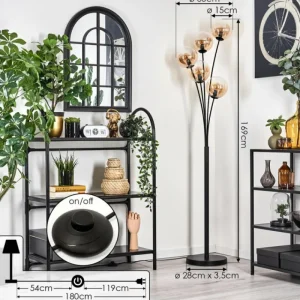 hofstein Lampadaire - Verre 15 cm Gastor Ambre, Clair, 5 lumières* Lampes En Verre
