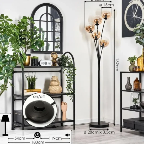 hofstein Lampadaire - Verre 15 cm Gastor Ambre, Clair, 5 lumières* Lampes En Verre