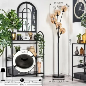 hofstein Lampadaire - Verre 15 cm Gastor Ambre, 6 lumières* Lampes En Verre