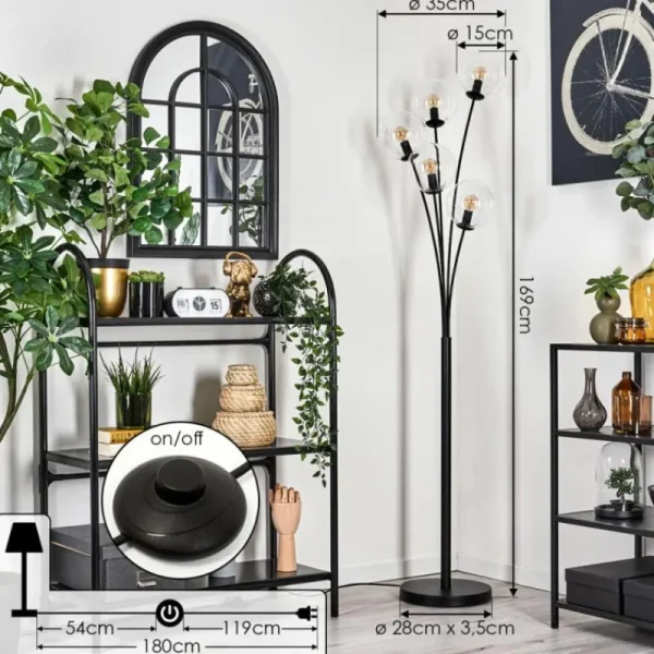 hofstein Lampadaire - Verre 15 cm Gastor Clair, 5 lumières* Lampes En Verre
