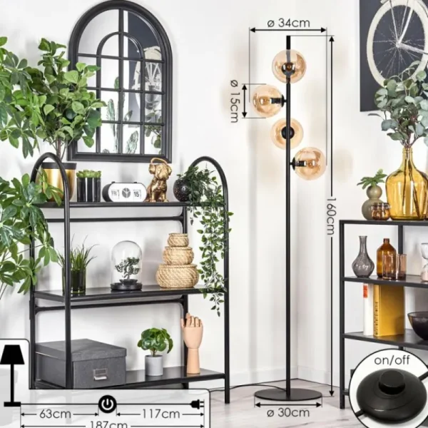 hofstein Lampadaire - Verre 15 cm Gastor Ambre, 4 lumières* Lampes En Verre