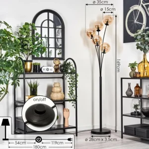 hofstein Lampadaire - Verre 15 cm Gastor Ambre, 5 lumières* Lampes En Verre