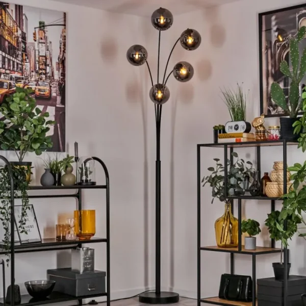 hofstein Lampadaire - Verre 15 cm Gastor Fumé, 5 lumières* Lampes Modernes