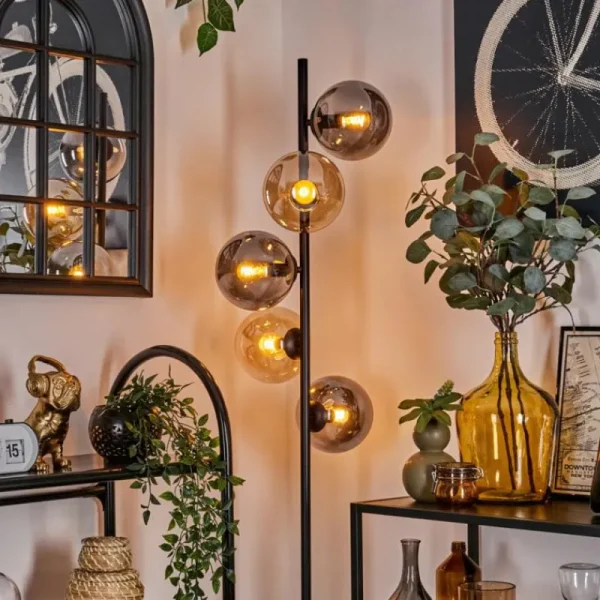 hofstein Lampadaire - Verre 15 cm Gastor Ambre, Fumé, 5 lumières* Lampes Modernes