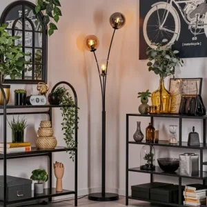 hofstein Lampadaire - Verre 15 cm Gastor Ambre, Clair, Fumé, 3 lumières* Lampes Modernes