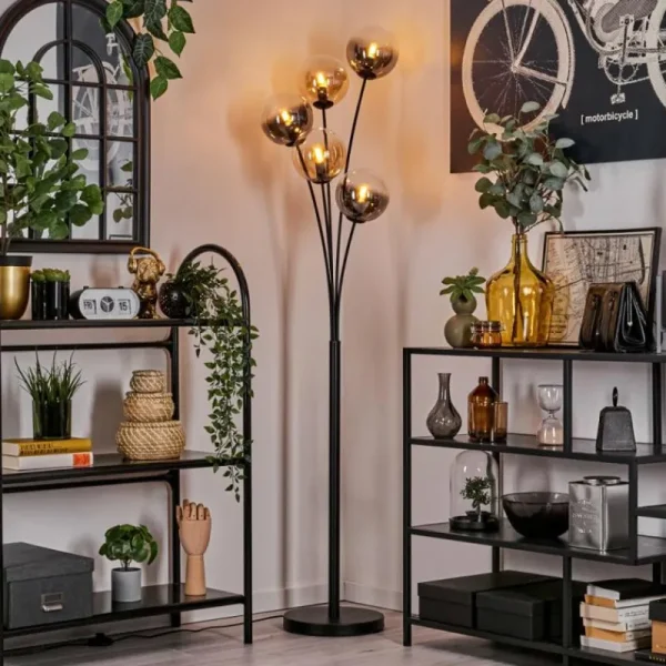 hofstein Lampadaire - Verre 15 cm Gastor Ambre, Clair, Fumé, 5 lumières* Lampes Modernes