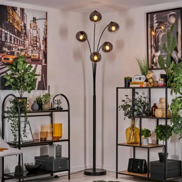 hofstein Lampadaire - Verre 15 cm Gastor Clair, Fumé, 5 lumières* Lampes Modernes