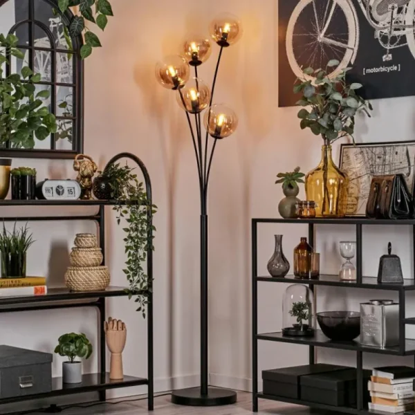 hofstein Lampadaire - Verre 15 cm Gastor Ambre, Clair, 5 lumières* Lampes En Verre